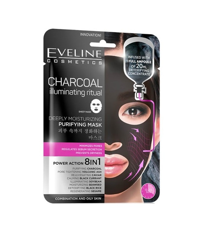 Eveline Moisturizing Sheet Face Mask Charcoal - Edenshop
