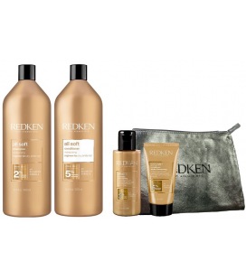 Redken All Soft Shampoo 1000ml + Conditioner 1000ml+ Sizes Toiletry + Bag